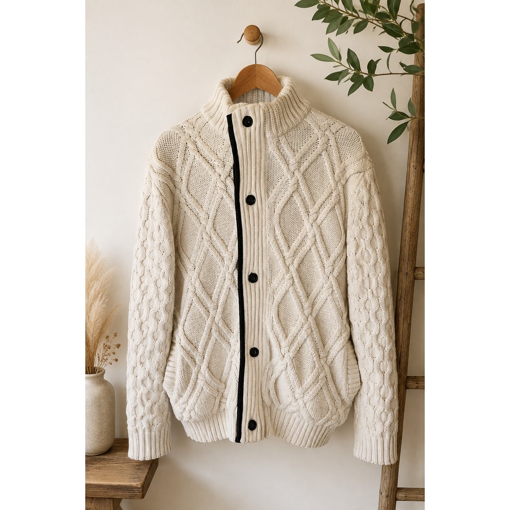 Projek Raw 2X Cable Knit Sweater Jacket Fisherman Aran Style Full Zip